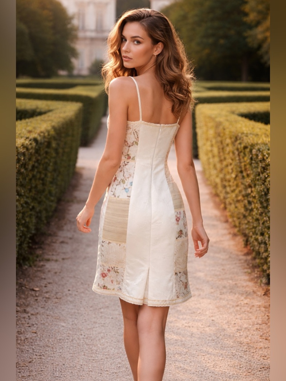 Alberto Makali Patchwork Floral Jacquard Dress Sequin Lace Trim Romantic Sz 12 - Picture 5 of 16